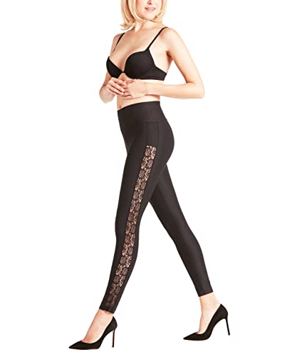FALKE Leggings Lace Damen schwarz Damenleggings blickdicht mit Muster eng dick und undurchsichtig mit Streifen aus Spitze zum Rock oder Kleid 1 Stück von FALKE