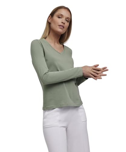 FALKE Damen Pullover Basic Longsleeve W L/s Sh Baumwolle weich Langarm bequem sehr leicht 1 Stück, Grün Frosty Grey 7180, S von FALKE