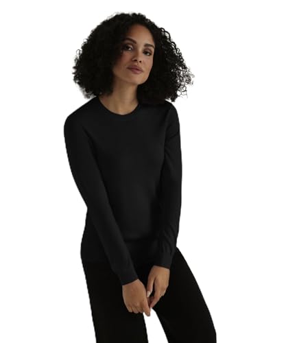 FALKE Damen Pullover Basic New Merino Crew Neck W Pu Wolle elegant klassisch für Business und Freizeit mit Rundhalsausschnitt 1 Stück, Schwarz Black 3000, L von FALKE