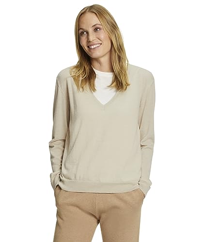 FALKE Damen Pullover Basic New Merino V-Neck W Pu Wolle elegant klassisch für Business und Freizeit mit V-Ausschnitt 1 Stück, Beige Melange 4043, XS von FALKE