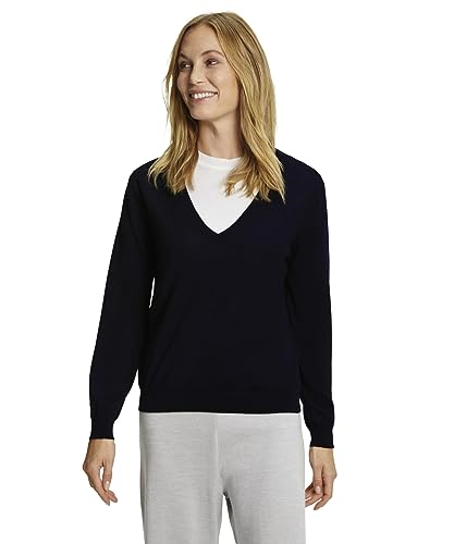 FALKE Damen Pullover Basic New Merino V-Neck W Pu Wolle elegant klassisch für Business und Freizeit mit V-Ausschnitt 1 Stück, Blau Night Sky 6437, XS von FALKE
