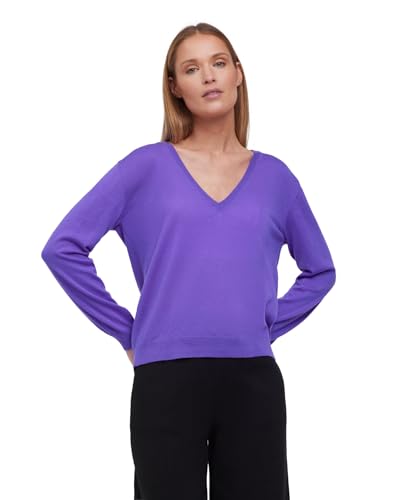 FALKE Damen Pullover Basic New Merino V-Neck W Pu Wolle elegant klassisch für Business und Freizeit mit V-Ausschnitt 1 Stück, Lila Amethyst 8879, XS von FALKE