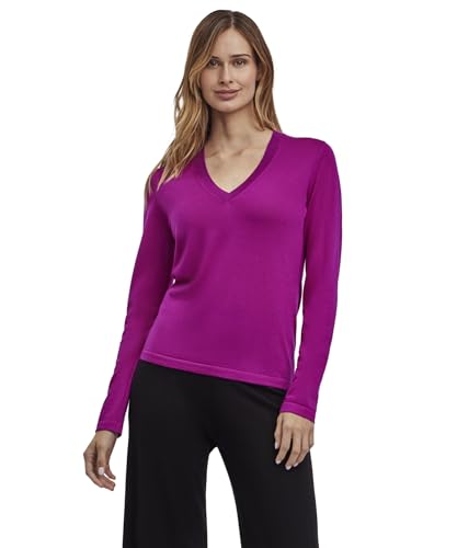 FALKE Damen Pullover Basic New Merino V-Neck W Pu Wolle elegant klassisch für Business und Freizeit mit V-Ausschnitt 1 Stück, Rosa Magenta 8020, M von FALKE