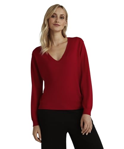 FALKE Damen Pullover Basic New Merino V-Neck W Pu Wolle elegant klassisch für Business und Freizeit mit V-Ausschnitt 1 Stück, Rot Sporty Red 8003, S von FALKE