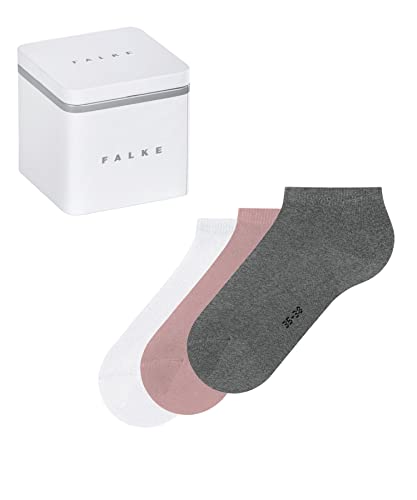 FALKE Damen Sneakersocken Happy Box Uni Multipack W Sn Baumwolle kurz einfarbig 3 Paar, Mehrfarbig Grey Pink White 0020, 35-38 von FALKE