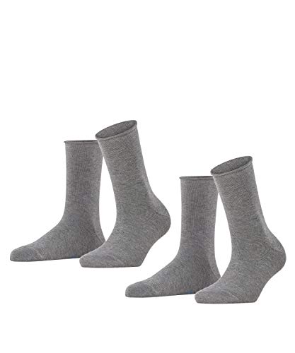FALKE Damen Socken Happy 2-Pack W SO Baumwolle einfarbig 2 Paar, Grau (Light Grey Melange 3390), 35-38 von FALKE
