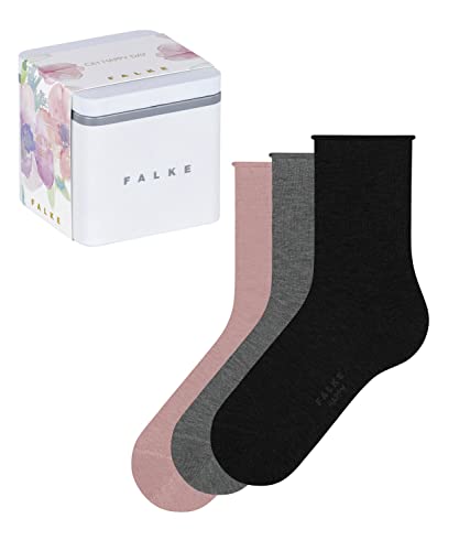 FALKE Damen Socken Happy Giftbox Uni Multipack W So Baumwolle einfarbig 3 Paar, Mehrfarbig Black Grey Pink 0030, 39-42 von FALKE