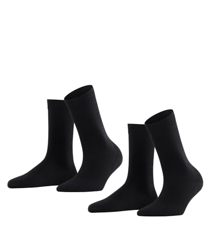 FALKE Damen Socken Softmerino 2-Pack W SO Wolle Baumwolle einfarbig 2 Paar, Schwarz (Black 3009), 37-38 von FALKE