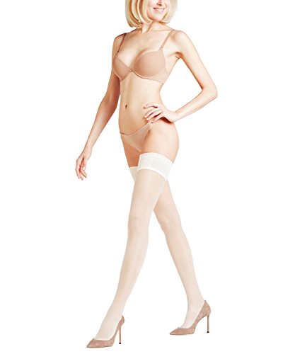 FALKE Damen Stay-Ups Seidenglatt 15 DEN W STU transparent einfarbig 1 Paar, Weiß (Champagne 2579), L von FALKE