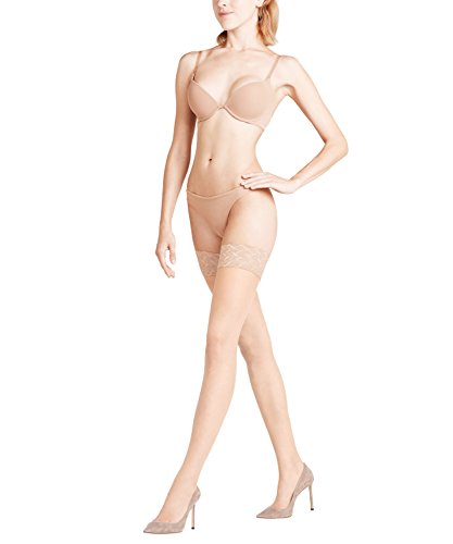 FALKE Damen Stay-Ups Shelina 12 DEN W STU Ultra-Transparent einfarbig 1 Paar, Gelb (Golden 4699), M 9.5-10 von FALKE