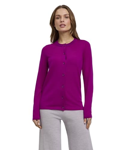 FALKE Damen Strickjacke Basic New Merino W Pu Wolle weich elegant klassisch für Business und Freizeit 1 Stück, Rosa Magenta 8020, M von FALKE