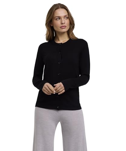 FALKE Damen Strickjacke Basic New Merino W Pu Wolle weich elegant klassisch für Business und Freizeit 1 Stück, Schwarz Black 3000, M von FALKE