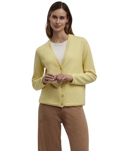FALKE Damen Strickjacke Basic W Cr Baumwolle weich elegant klassisch für Business und Freizeit 1 Stück, Gelb Hay 1105, M von FALKE