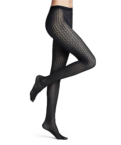 FALKE Damen Strumpfhose Cryptogram Weiches Material transparent gemustert 1 Stück, Blau (Marine 6179), S von FALKE