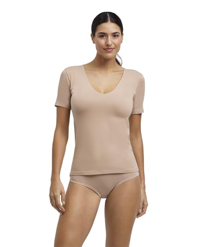 FALKE Damen Unterwäsche Daily Climate Control Outlast® Round Neck W S/s Ts Baumwolle schnelltrocknend 1 Stück, Braun Camel 4220, XXL von FALKE