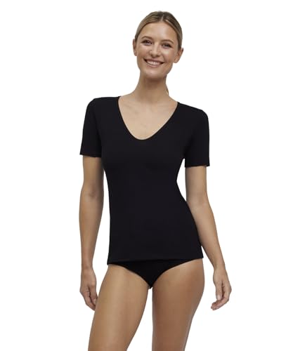 FALKE Damen Unterwäsche Daily Climate Control Outlast® Round Neck W S/s Ts Baumwolle schnelltrocknend 1 Stück, Schwarz Black 3000, XXL von FALKE