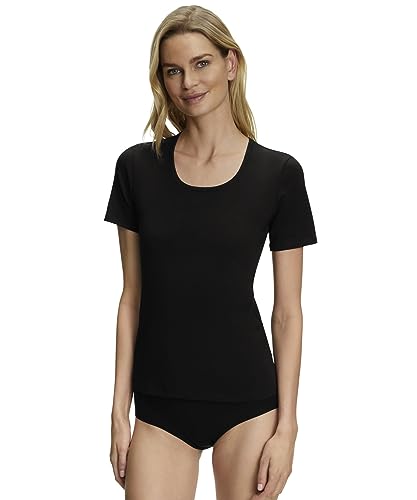FALKE Damen Unterwäsche Daily Comfort Multipack Round Neck W S/s Ts Baumwolle atmungsaktiv 2 Stück, Schwarz Black 3000, L von FALKE