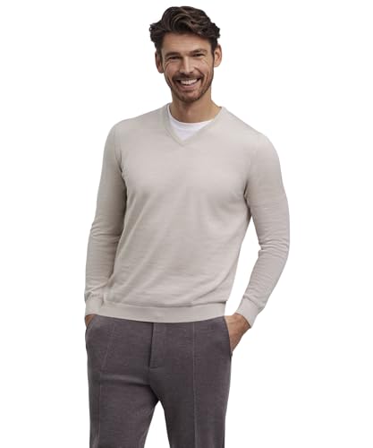FALKE Herren Pullover Basic New Merino V-Neck M Pu Wolle elegant klassisch für Business und Freizeit mit V-Ausschnitt 1 Stück, Beige Melange 4043, M von FALKE