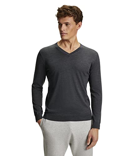 FALKE Herren Pullover Basic V-Neck M Pu Wolle elegant klassisch für Business und Freizeit mit V-Ausschnitt 1 Stück, Grau Dark Grey 3970, 3XL von FALKE