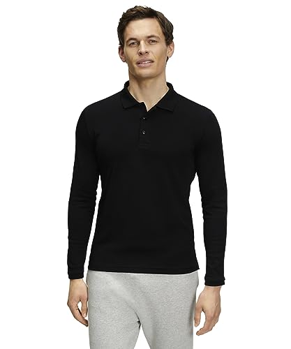 FALKE Herren Polohemd Basic Polo Shirt Longsleeve M Pl Baumwolle weich hautfreundlich bequem sehr leicht 1 Stück, Schwarz Black 3000, L von FALKE