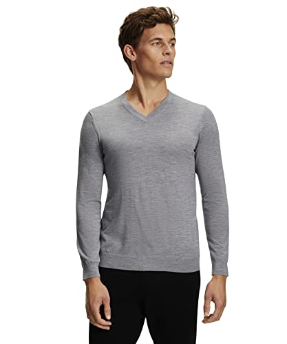 FALKE Herren Pullover Basic V-Neck M PU Wolle weich hautfreundlich 1 Stück, Grau (Light Grey Melange 3390), 3XL von FALKE