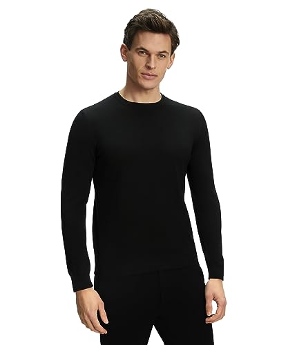FALKE Herren Pullover Basic New Merino Crew Neck M Pu Wolle elegant klassisch Business Freizeit mit Rundhalsausschnitt 1 Stück, Schwarz Black 3000, M von FALKE