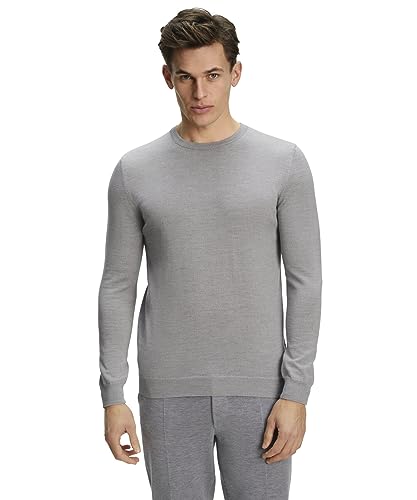 FALKE Herren Pullover Basic New Merino Crew Neck M Pu Wolle elegant klassisch Business Freizeit mit Rundhalsausschnitt 1 Stück, Grau Light Grey 3400, S von FALKE