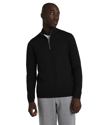 FALKE Herren Pullover Basic New Merino Halfzip M Pu Wolle weich elegant klassisch für Business und Freizeit 1 Stück, Schwarz Black 3000, L von FALKE