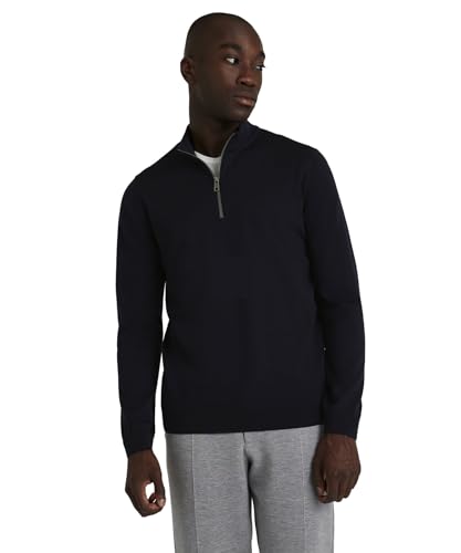 FALKE Herren Pullover Basic New Merino Halfzip M Pu Wolle weich elegant klassisch für Business und Freizeit 1 Stück, Blau Night Sky 6437, XXL von FALKE