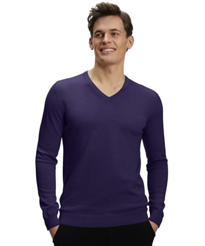 FALKE Herren Pullover Basic New Merino V-Neck M PU Wolle weich hautfreundlich 1 Stück, Lila (Grape 8146), XXL von FALKE