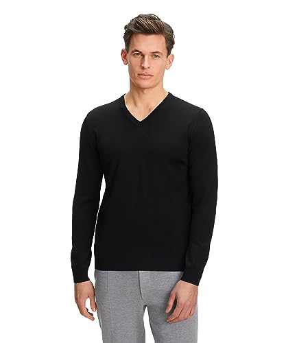 FALKE Herren Pullover Basic New Merino V-Neck M Pu Wolle elegant klassisch für Business und Freizeit mit V-Ausschnitt 1 Stück, Schwarz Black 3000, XXL von FALKE