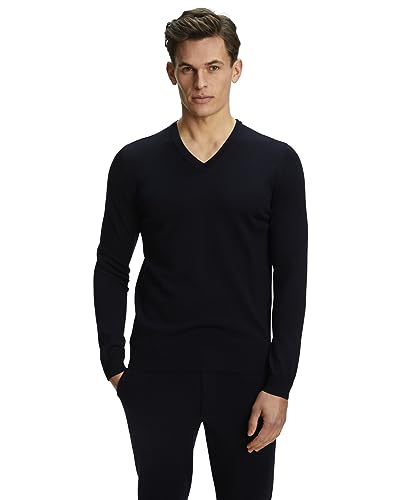 FALKE Herren Pullover Basic New Merino V-Neck M Pu Wolle elegant klassisch für Business und Freizeit mit V-Ausschnitt 1 Stück, Blau Night Sky 6437, XXL von FALKE