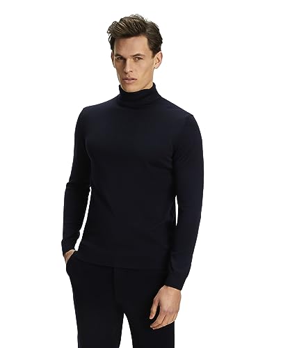 FALKE Herren Pullover Basic Roll Neck M Pu Wolle elegant klassisch für Business und Freizeit mit Rollkragen 1 Stück, Blau Night Sky 6437, L von FALKE