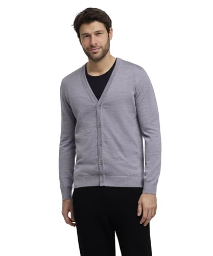 FALKE Herren Strickjacke Basic New Merino Cardigan M Cr Wolle weich elegant klassisch für Business und Freizeit 1 Stück, Grau Mid Grey Melange 3530, L von FALKE