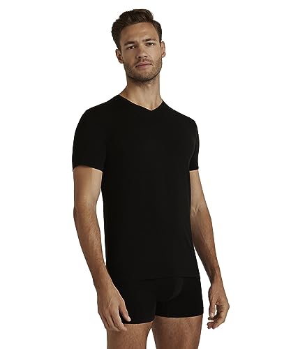 FALKE Herren Unterwäsche Daily ClimaWool V Neck M S/s Ts Wolle Lyocell schnelltrocknend 1 Stück, Schwarz Black 3000, XXL von FALKE