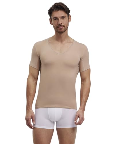 FALKE Herren Unterwäsche Daily Climate Control Outlast® Deep V-Neck M S/s Ts Baumwolle schnelltrocknend 1 Stück, Braun Camel 4220, L von FALKE