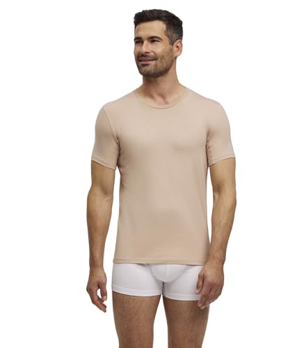 FALKE Herren Unterwäsche Daily Climate Control Outlast® Round Neck M S/s Ts Baumwolle schnelltrocknend 1 Stück, Braun Camel 4220, 3XL von FALKE