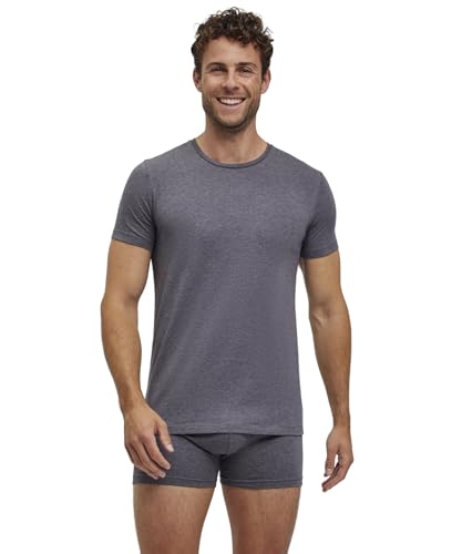 FALKE Herren Unterwäsche Daily Comfort Multipack Round Neck M S/s Ts Baumwolle atmungsaktiv 2 Stück, Grau Dark Grey Heather 3278, S von FALKE