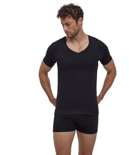 FALKE Herren Unterwäsche Daily Comfort Multipack Deep V Neck M S/s Ts Baumwolle atmungsaktiv 2 Stück, Schwarz Black 3000, L von FALKE