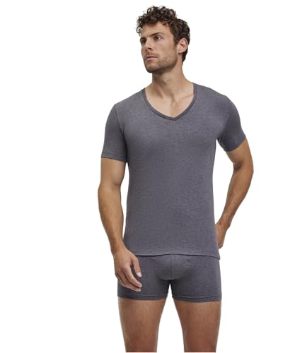 FALKE Herren Unterwäsche Daily Comfort Multipack Deep V Neck M S/s Ts Baumwolle atmungsaktiv 2 Stück, Grau Dark Grey Heather 3278, XXL von FALKE