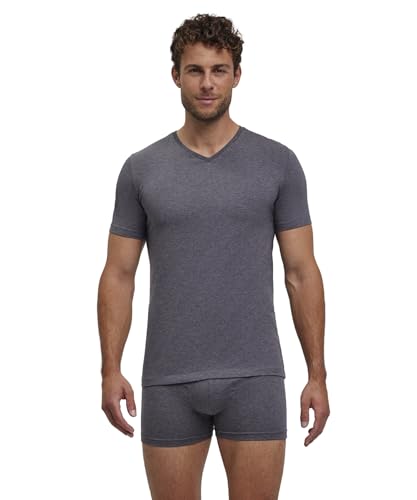 FALKE Herren Unterwäsche Daily Comfort Multipack V Neck M S/s Ts Baumwolle atmungsaktiv 2 Stück, Grau Dark Grey Heather 3278, 3XL von FALKE