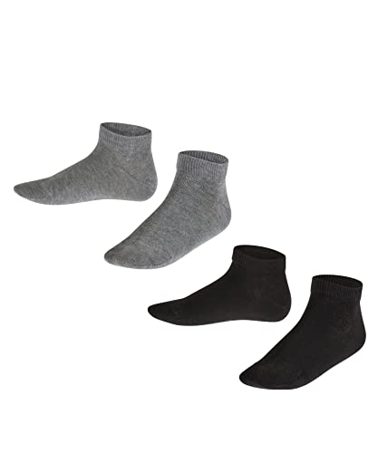 FALKE Unisex Kinder Sneakersocken Happy Double Pack K Sn Baumwolle kurz einfarbig 2 Paar, Mehrfarbig Black Grey 0050, 35-38 von FALKE