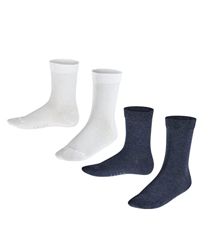 FALKE Unisex Kinder Socken Happy Double Pack K So Baumwolle einfarbig 2 Paar, Mehrfarbig Blue White 0040, 27-30 von FALKE