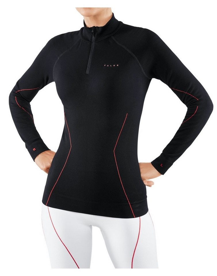 FALKE Langarmshirt Funktionsunterwäsche Maximum Warm Half-Zip - schwarz/orange Damen von FALKE