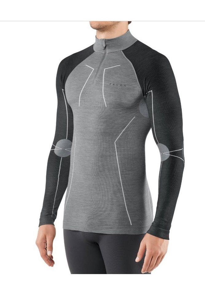 FALKE Langarmshirt Wool Tech Half-Zip (Merinowolle) Unterwäsche grauschwarz Herren von FALKE