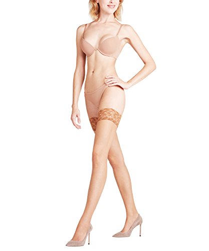 FALKE Shelina 12 Lace halterlose Strümpfe mit Spitze Gr. Large, braun von FALKE