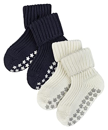 FALKE Unisex Baby Stoppersocken Catspads Multipack B Hp Baumwolle rutschhemmende Noppen 2 Paar, Mehrfarbig Navy Blue White 0010, 62-68 von FALKE