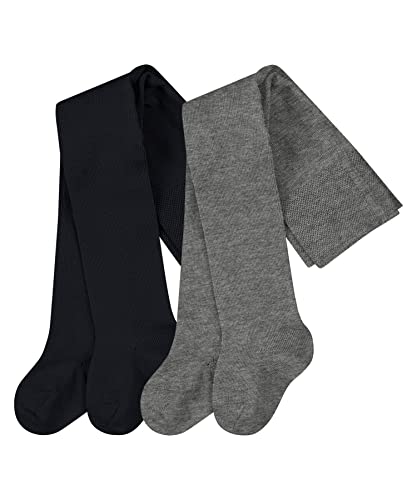 FALKE Unisex Baby Strumpfhose Family Multipack B Ti Baumwolle einfarbig 2 Stück, Mehrfarbig Black Grey 0010, 74-80 von FALKE