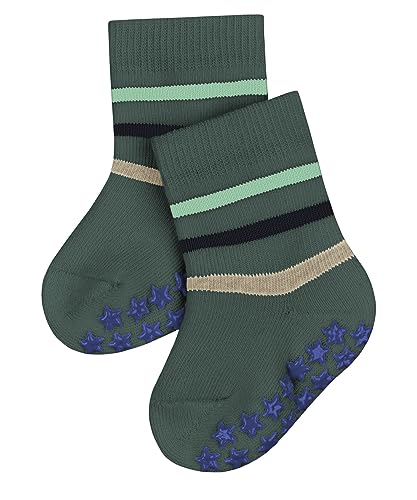 FALKE Unisex Baby Hausschuh-Socken Multi Stripe B HP Baumwolle rutschhemmende Noppen 1 Paar, Grün (Dark Jade 7248), 62-68 von FALKE