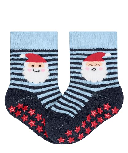 FALKE Unisex Baby Hausschuh-Socken Santa Stripes Baumwolle rutschhemmende Noppen 1 Paar, Blau (Marine 6120), 62-68 von FALKE